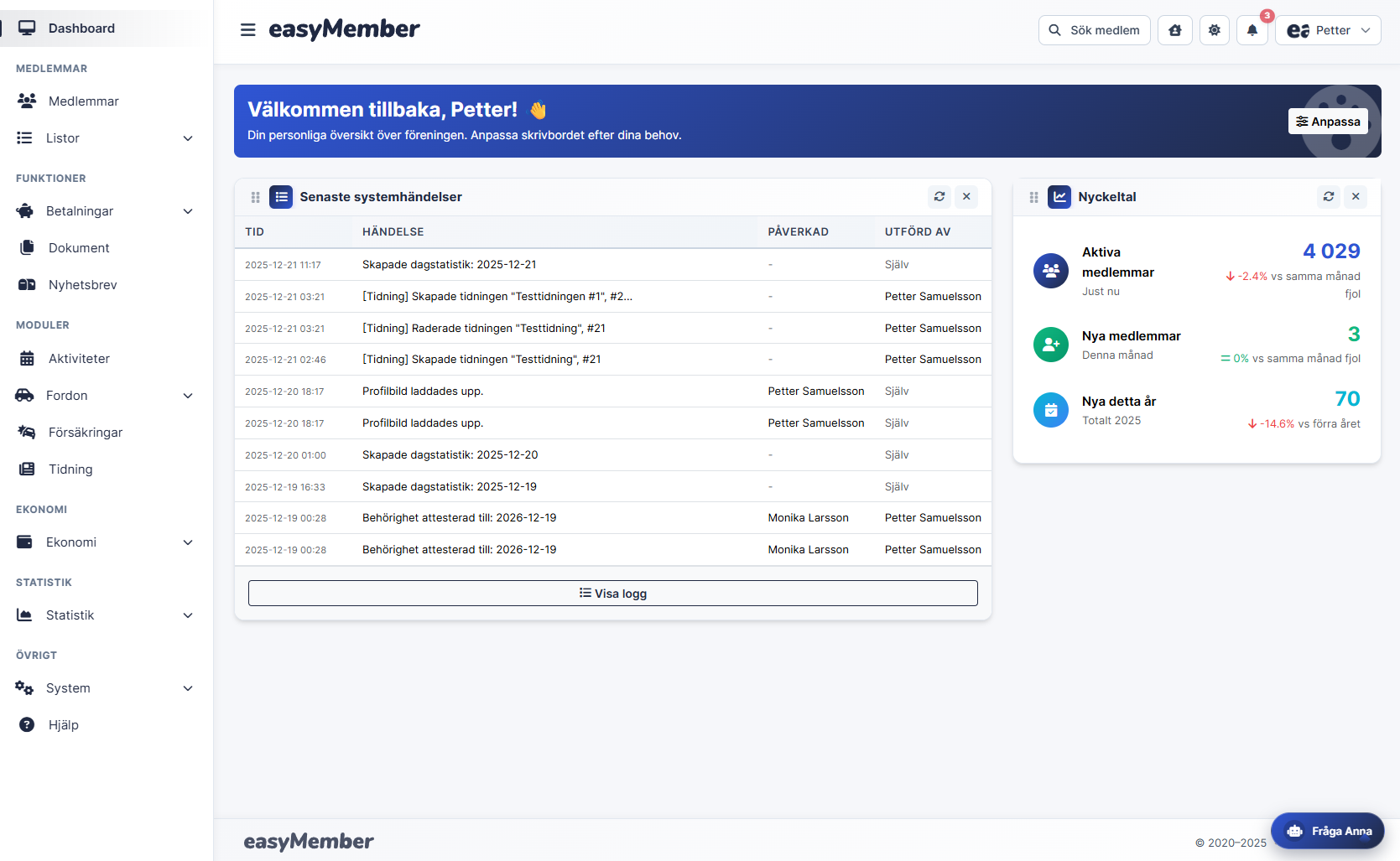 easyMember Dashboard
